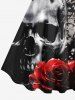 Plus Size Skull Rose Flower Ink Painting Print Halloween Costume A Line Tank Dress -  
