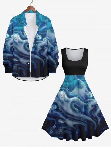 Halloween Costume Ghost Ocean Print Plus Size Matching Outfit For Couples - BLUE