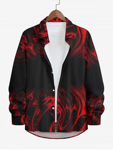 Plus Size Halloween Ghost Fire Flame Print Buttons Long Sleeve Shirt For Men - BLACK - 4XL