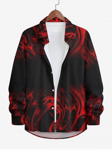 Plus Size Halloween Ghost Fire Flame Print Buttons Long Sleeve Shirt For Men - BLACK - 8XL
