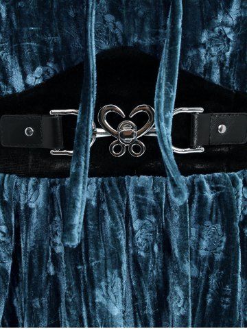 Gothic Plus Size Embossed Frilled Flare Sleeves Cut Out Panel Tied Belted Velvet T-shirt