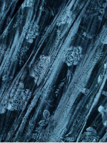 Gothic Plus Size Embossed Frilled Flare Sleeves Cut Out Panel Tied Belted Velvet T-shirt