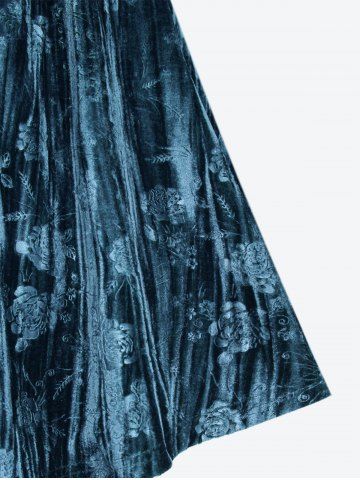 Gothic Plus Size Embossed Frilled Flare Sleeves Cut Out Panel Tied Belted Velvet T-shirt