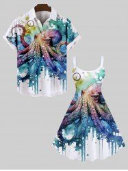 Octopus Paint Splatter Print Plus Size Matching Beach Outfit For Couples -  