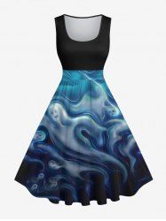 Robe D'Halloween Vintage Costume Fantôme Océan Imprimés de Grande Taille - Noir 4X