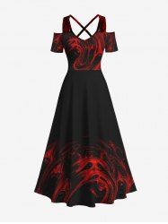 Maxi Robe D'Halloween Fantôme Flamme Imprimé à Epaule Dénudée de Grande Taille - Noir M