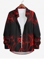 Plus Size Halloween Ghost Fire Flame Print Buttons Long Sleeve Shirt For Men -  