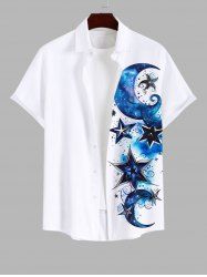 Plus Size Moon Star Curve Ombre Galaxy Print Hawaii Button Pocket Shirt For Men -  