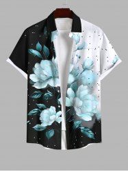 Plus Size Flower Dots Colorblock Print Hawaii Button Pocket Shirt For Men -  