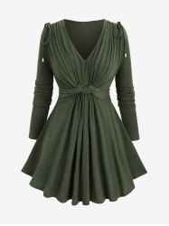 Pull froncé torsadé grande taille de couleur unie - Vert profond 4X | US 26-28