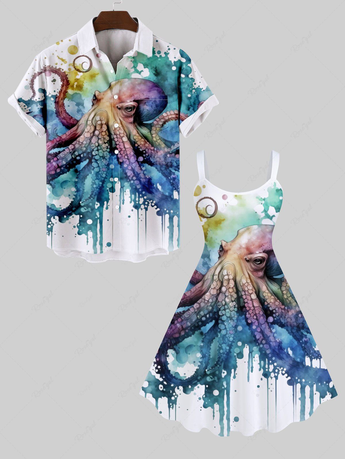 Outfit Octopus Paint Splatter Print Plus Size Matching Beach Outfit For Couples  
