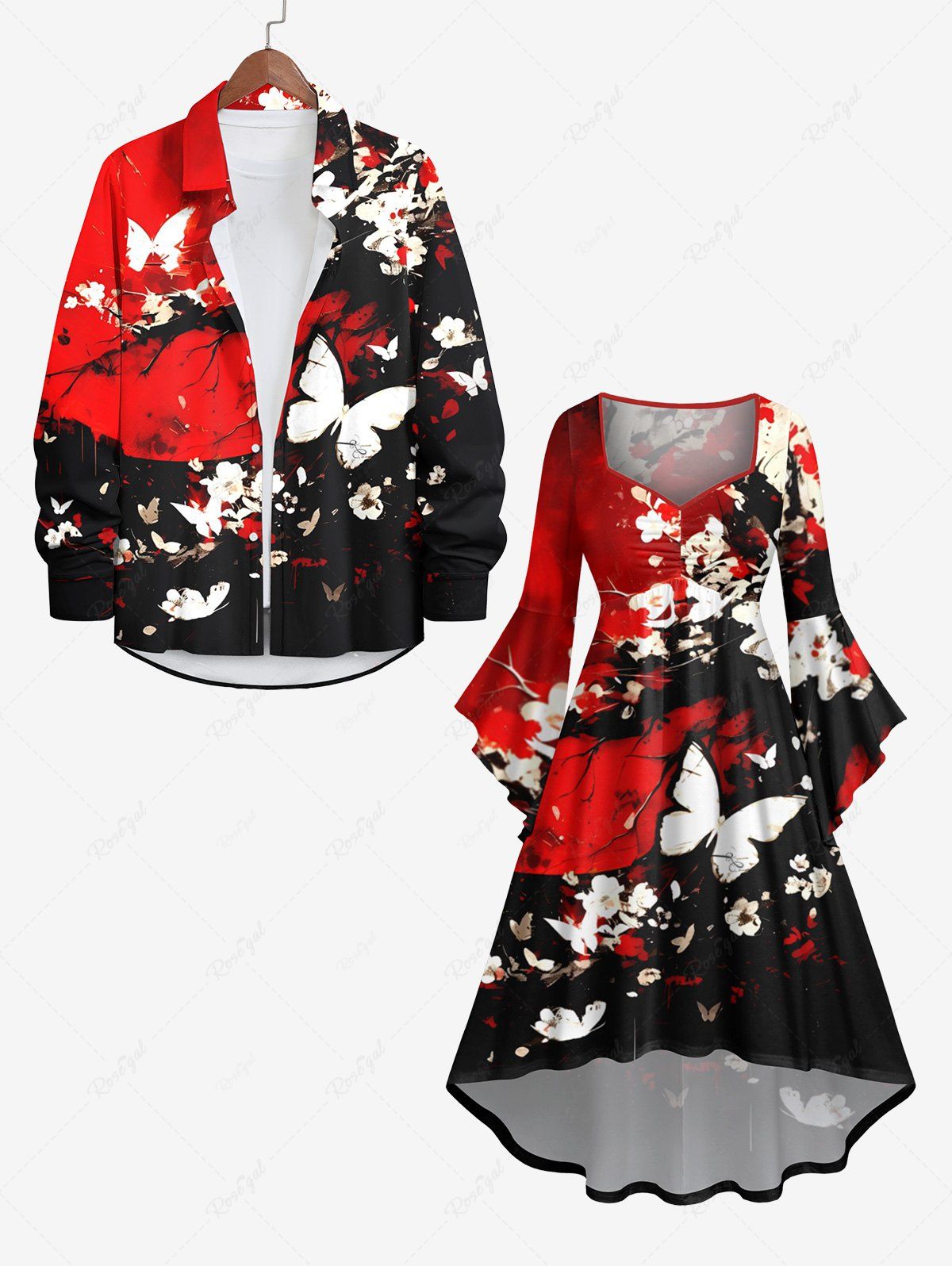 Fancy Halloween Costume Butterfly Tree Branch Floral Ink Painting Print Plus Size Matching Set For Couples  