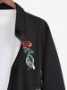 Plus Size Skeleton Hand Rose Flower Leaf Print Halloween Button Shirt For Men -  