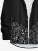 Plus Size Skeleton Hand Rose Flower Leaf Print Halloween Button Shirt For Men -  