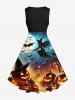 Robe D'Halloween Vintage Citrouille Chauve-souris Imprimés de Grande Taille - Multi-A 6X