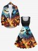 Robe D'Halloween Vintage Citrouille Chauve-souris Imprimés de Grande Taille - Multi-A 6X