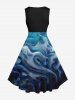Robe D'Halloween Vintage Costume Fantôme Océan Imprimés de Grande Taille - Noir 4X