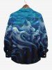 Plus Size Halloween Costume Ghost Ocean Print Buttons Long Sleeve Shirt For Men -  
