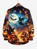 Plus Size Halloween Pumpkin Bat Moon Wizard Galaxy Print Buttons Long Sleeve Shirt For Men -  