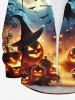 Plus Size Halloween Pumpkin Bat Moon Wizard Galaxy Print Buttons Long Sleeve Shirt For Men -  