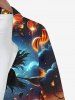 Plus Size Halloween Pumpkin Bat Moon Wizard Galaxy Print Buttons Long Sleeve Shirt For Men -  