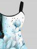 Plus Size Flower Dots Colorblock Print Hawaii Ombre A Line Tank Dress -  