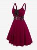 Plus Size Lace Up Grommets Fit and Flare Dress -  