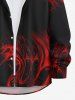 Plus Size Halloween Ghost Fire Flame Print Buttons Long Sleeve Shirt For Men -  