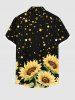 Plus Size Sunflower Stars Print Hawaii Button Pocket Shirt For Men -  