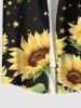 Plus Size Sunflower Stars Print Hawaii Button Pocket Shirt For Men -  
