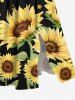 Robe Mi-Longue Hawaïen Ligne A Fendue Etoile et Tournesol Imprimés avec Poche de Grande Taille - Noir 5X