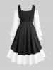 Plus Size Floral Flocking Ruffles Lace Up Poet Sleeves Cold Shoulder High Low Dress -  