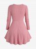 Plus Size Rhinestones Heart Buckle Ruffles Ruched Ribbed Textured Top -  