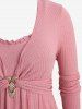 Plus Size Rhinestones Heart Buckle Ruffles Ruched Ribbed Textured Top -  