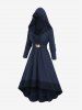 Plus Size Butterfly Buckle Ruffles Ruched Teddy Trim Ribbed Textured Hooded Dress -  