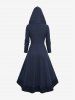 Plus Size Butterfly Buckle Ruffles Ruched Teddy Trim Ribbed Textured Hooded Dress -  