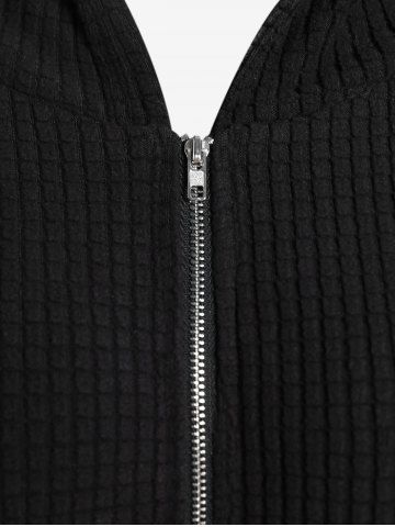 Plus Size Cat Ear Ribbed Colorblock Hooded Jacket