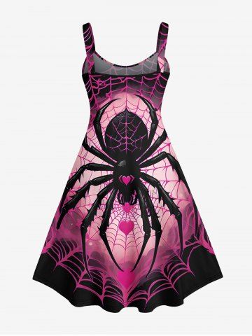 Plus Size Halloween Costume Spider Web Heart Ombre Print Tank Dress