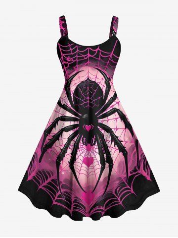 Plus Size Halloween Costume Spider Web Heart Ombre Print Tank Dress - MULTI-A - 4X