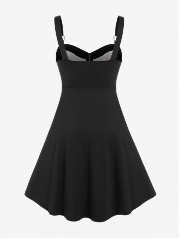 Gothic Plus Size Plaid Colorblock Print Lace Up Half Zipper Patchwork Fit and Flare Dress