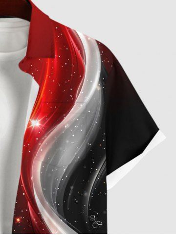 Plus Size Galaxy Light Beam Colorblock Curve Glitter 3D Print Buttons Pocket Hawaii Shirt For Men