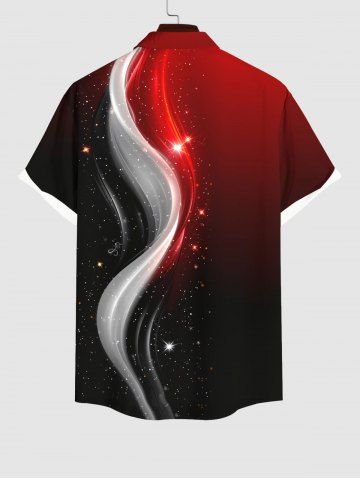 Plus Size Galaxy Light Beam Colorblock Curve Glitter 3D Print Buttons Pocket Hawaii Shirt For Men