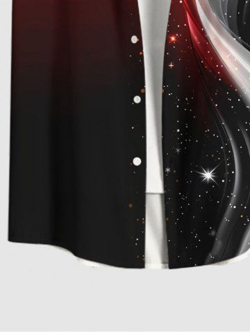 Plus Size Galaxy Light Beam Colorblock Curve Glitter 3D Print Buttons Pocket Hawaii Shirt For Men