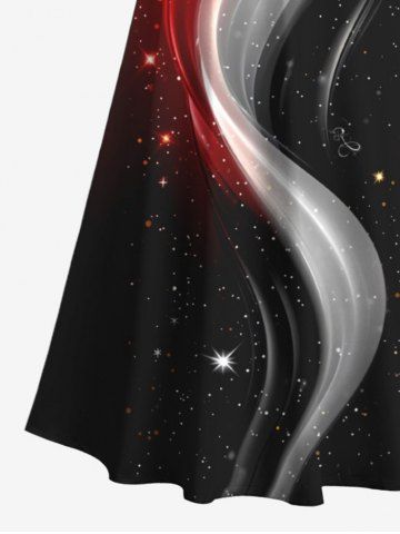 Plus Size Galaxy Light Beam Colorblock Curve Glitter 3D Print Cold Shoulder Crisscross Hawaii Maxi Dress