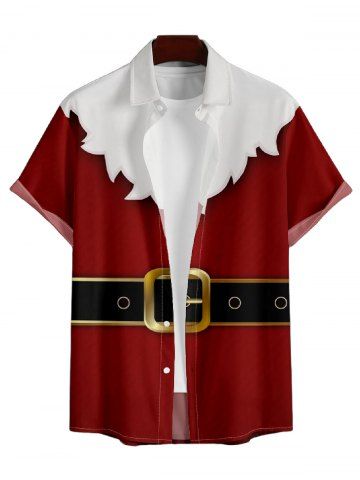 Men's Christmas Belt Print Roll Up Sleeve Shirt