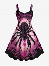 Robe D'Halloween Costume Ombrée Cœur et Toile D'Araignée Imprimés de Grande Taille - Multi-A 4X