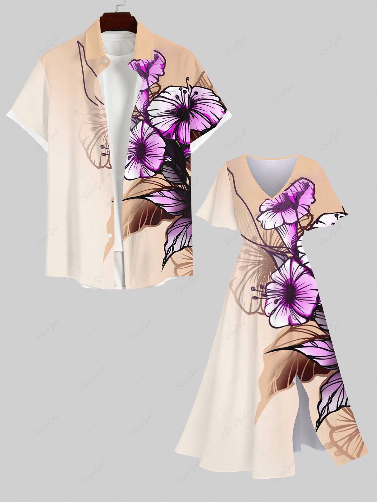 Tenue de Plage pour Couples en Feuilles et Fleurs Assorti Grande-Taille Multi-A 