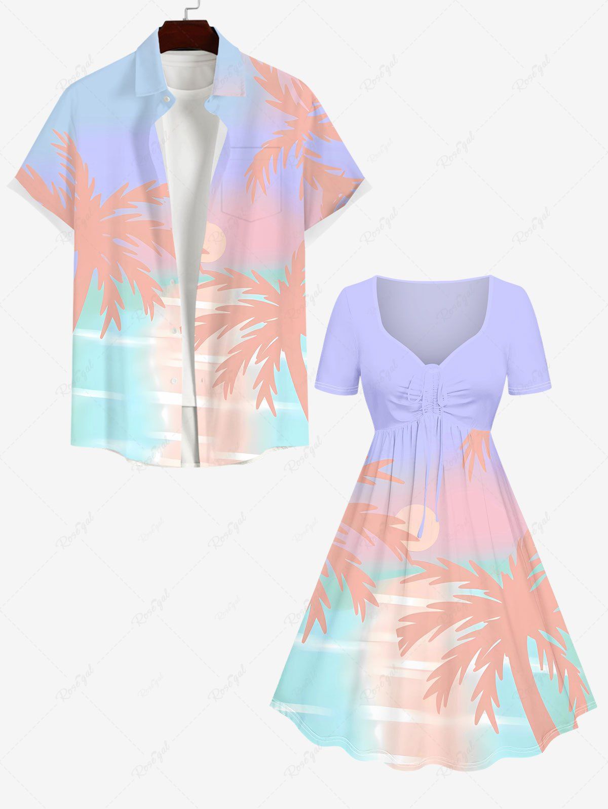 Tenue de Plage Grande Taille Imprimée Cocotier pour Couples Multi-A 