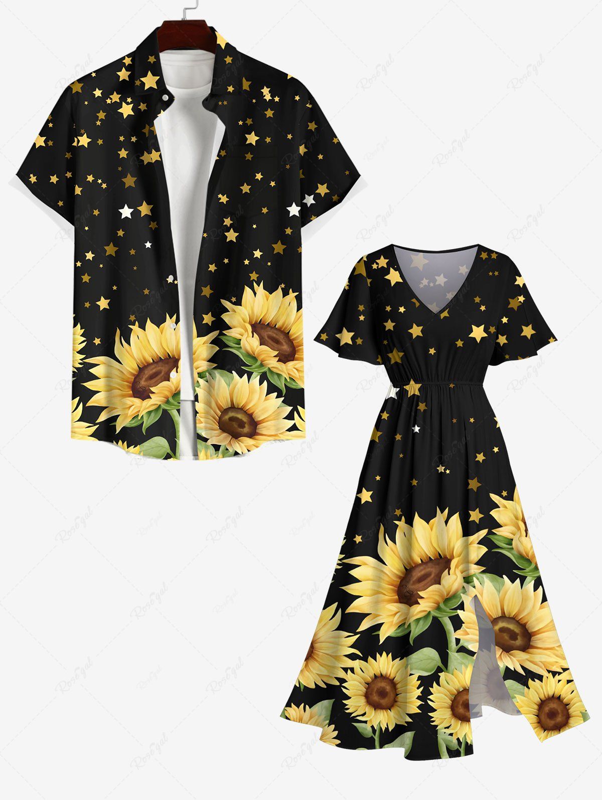 Tenue de Plage Grande Taille Imprimée D'Etoiles Tournesol Assorti pour la Plage Noir 