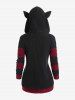 Plus Size Cat Ear Ribbed Colorblock Hooded Jacket -  